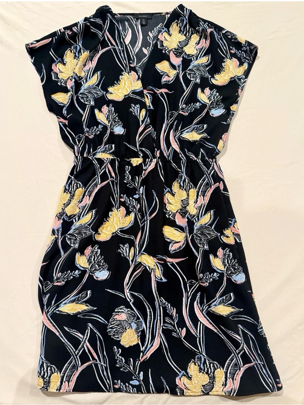 Halogen Black Mini Dress with Yellow and Pink Floral Print